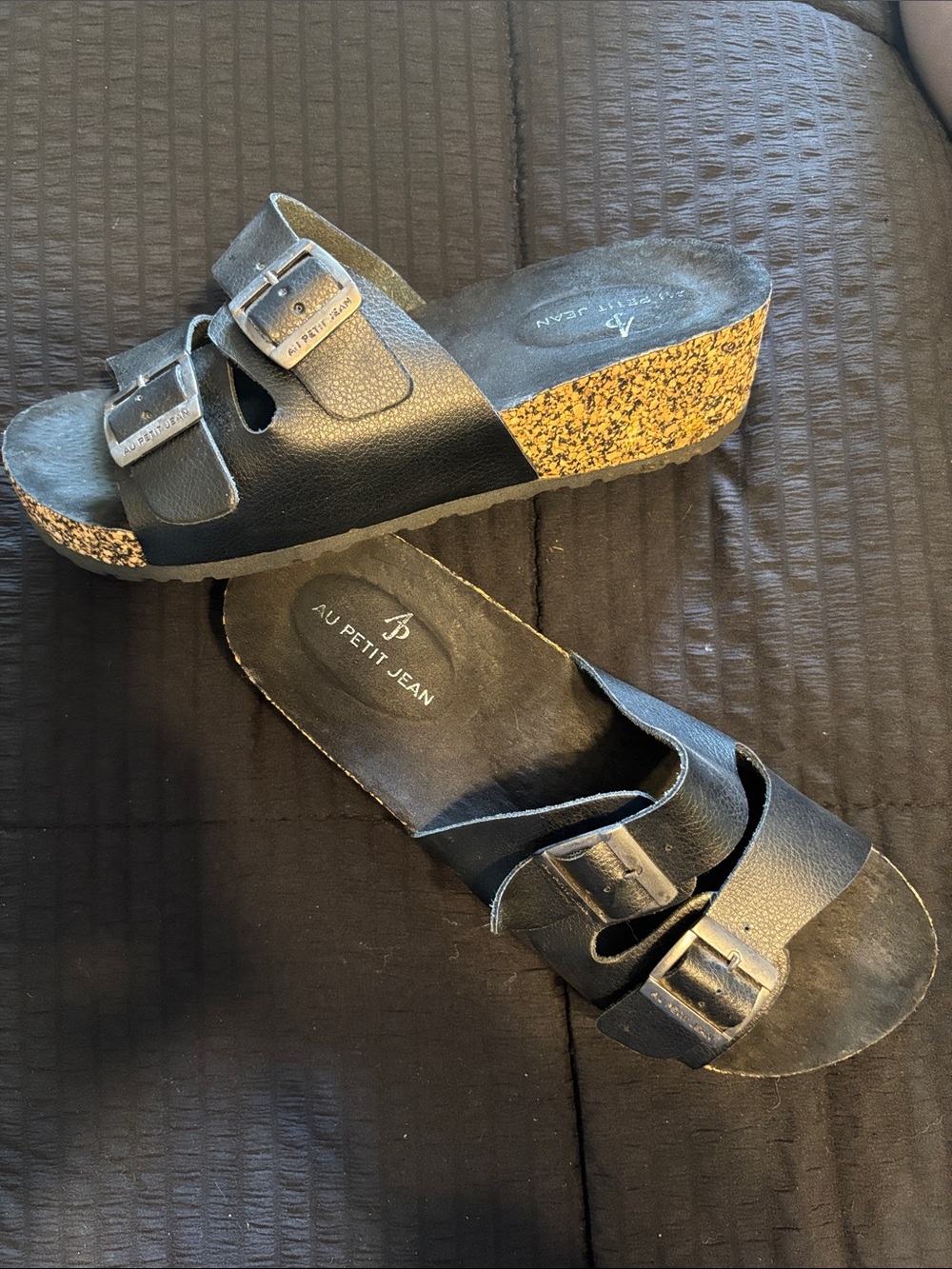 Black Cork Wedge Slide Sandals